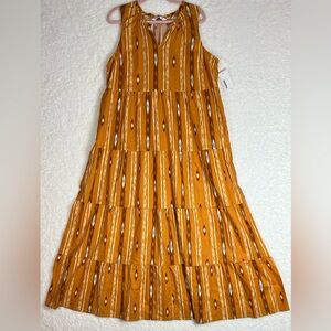 Sonoma NWT Sleeveless South Western Pattern‎ Tiered Maxi Dress, Gold, XL
